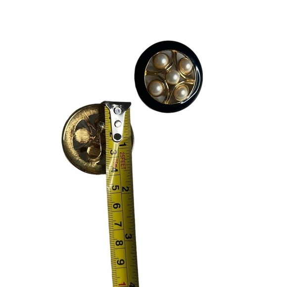 Monet Vintage Back Clasp Earrings With Gold + Pearl In Center - Picture 6 of 7